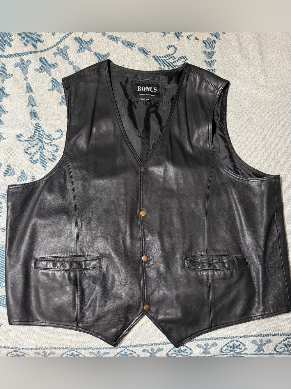 Men's Black Leather Vest - Classic Snap Front
